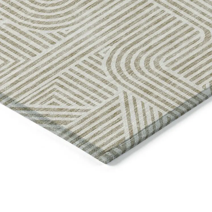 3' X 5' Beige And Brown Abstract Washable Indoor Outdoor Area Rug