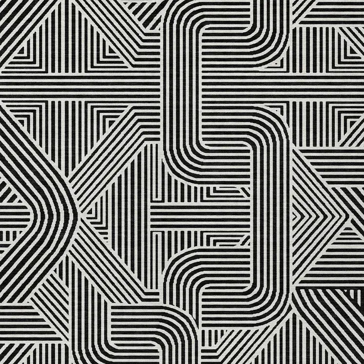 9' X 12' Black And Ivory Abstract Washable Indoor Outdoor Area Rug