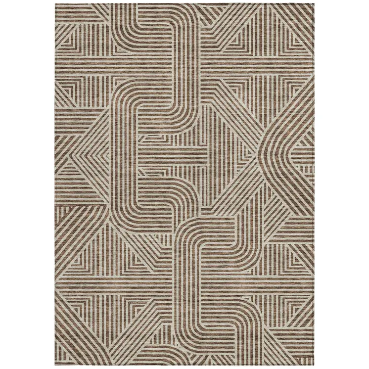 3' X 5' Brown And Beige Abstract Washable Indoor Outdoor Area Rug