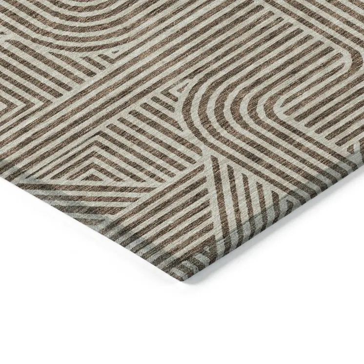 5' X 8' Brown And Beige Abstract Washable Indoor Outdoor Area Rug
