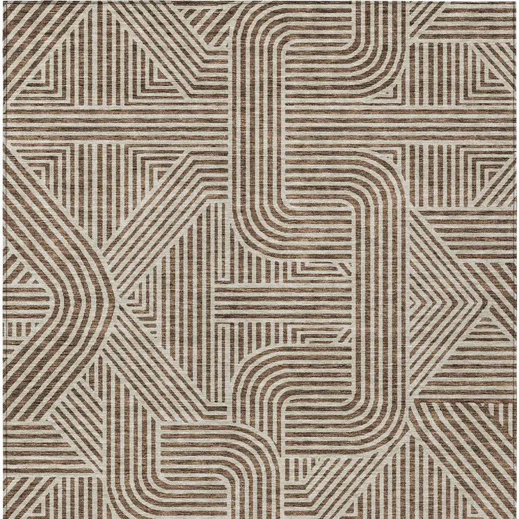 8' X 10' Brown And Beige Abstract Washable Indoor Outdoor Area Rug