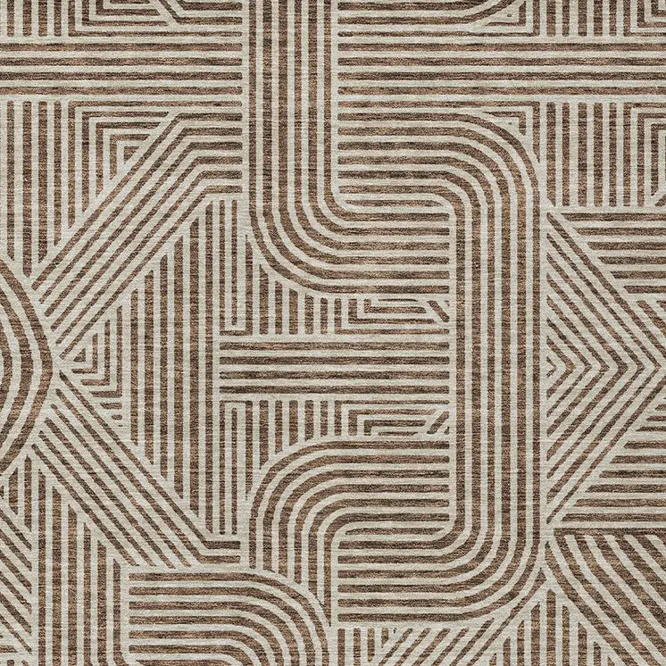10' X 14' Brown And Beige Abstract Washable Indoor Outdoor Area Rug