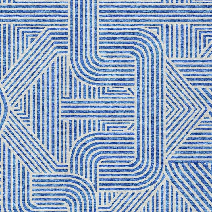 3' X 5' Blue And Ivory Abstract Washable Indoor Outdoor Area Rug
