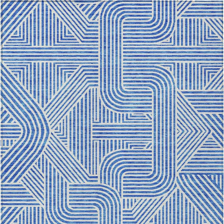 5' X 8' Blue And Ivory Abstract Washable Indoor Outdoor Area Rug