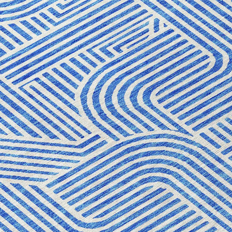 8' Blue And Ivory Round Abstract Washable Indoor Outdoor Area Rug