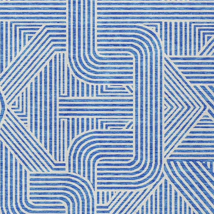 8' X 10' Blue And Ivory Abstract Washable Indoor Outdoor Area Rug