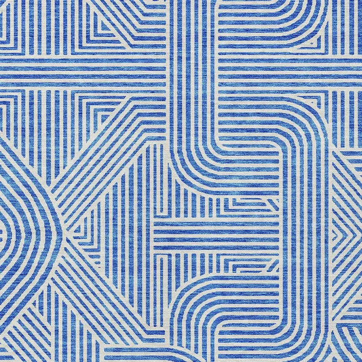 9' X 12' Blue And Ivory Abstract Washable Indoor Outdoor Area Rug