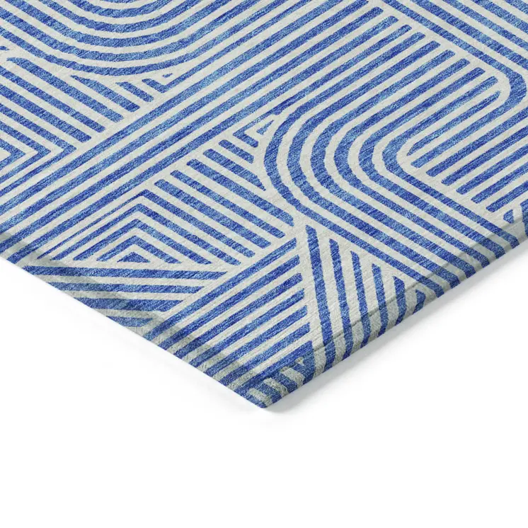 9' X 12' Blue And Ivory Abstract Washable Indoor Outdoor Area Rug