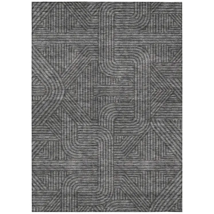 10' X 14' Charcoal And Gray Abstract Washable Indoor Outdoor Area Rug