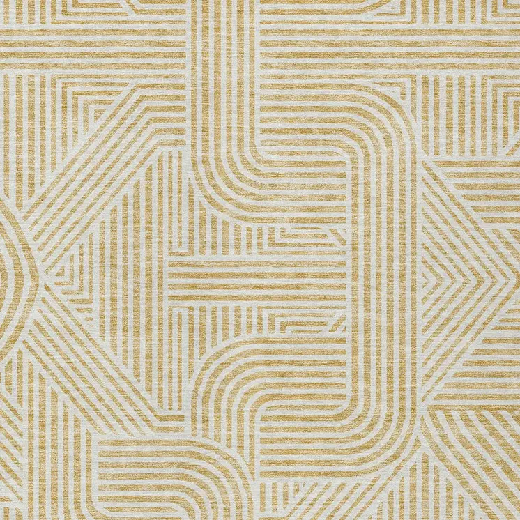 5' X 8' Gold And Beige Abstract Washable Indoor Outdoor Area Rug