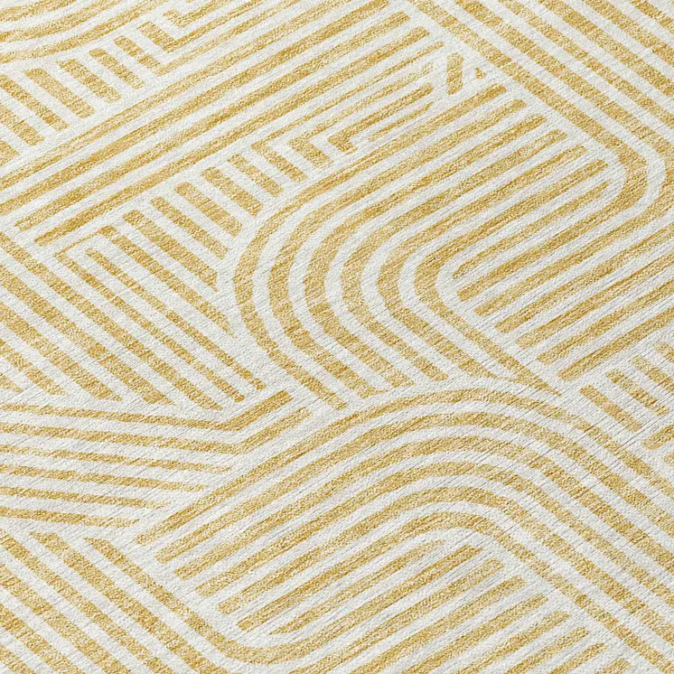 8' Gold And Beige Round Abstract Washable Indoor Outdoor Area Rug