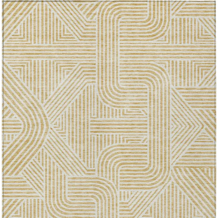 9' X 12' Gold And Beige Abstract Washable Indoor Outdoor Area Rug