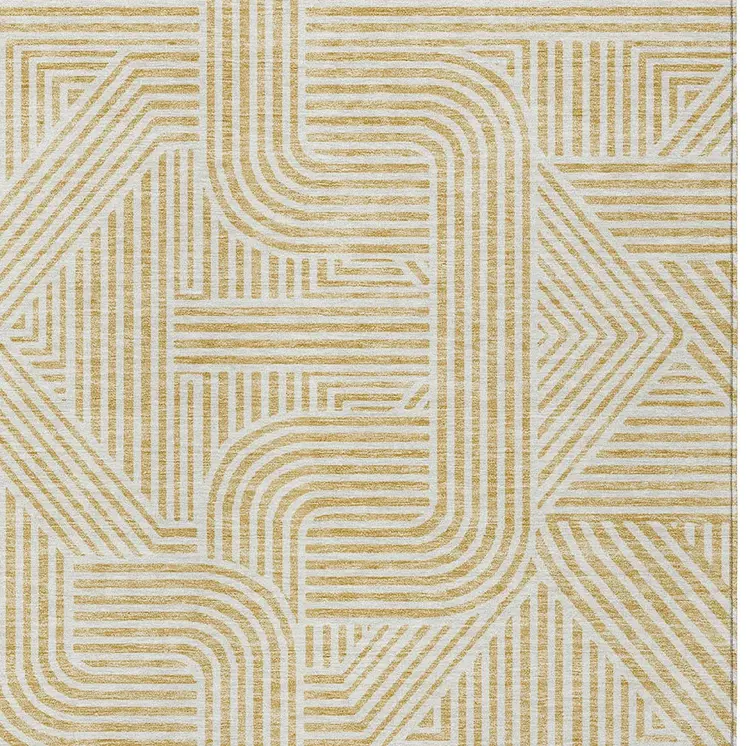 10' X 14' Gold And Beige Abstract Washable Indoor Outdoor Area Rug