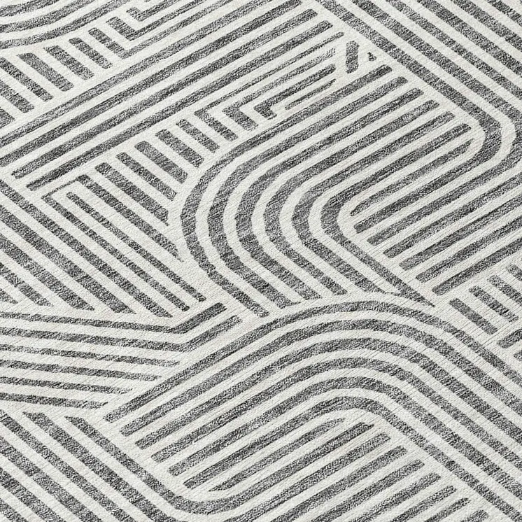 8' Gray And Ivory Round Abstract Washable Indoor Outdoor Area Rug