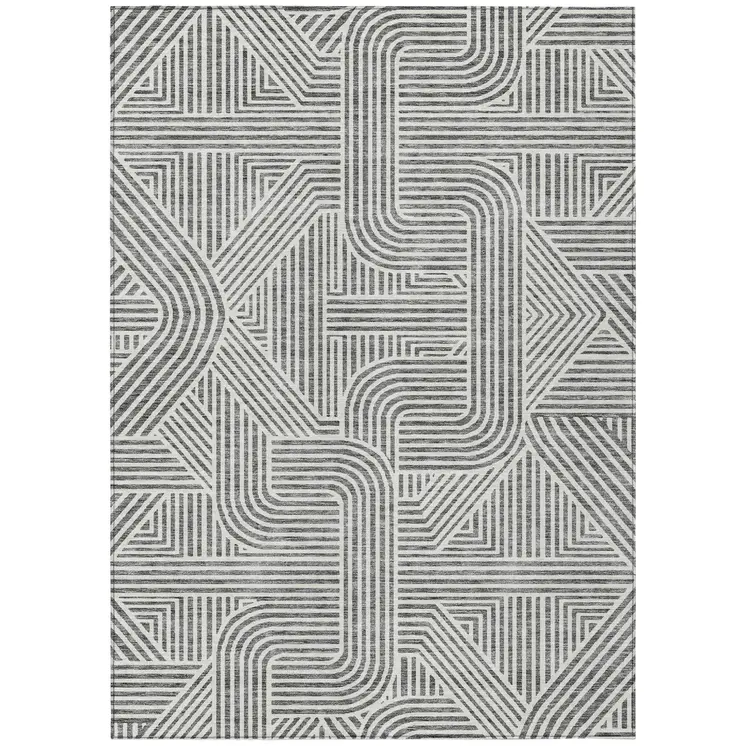 8' X 10' Gray And Ivory Abstract Washable Indoor Outdoor Area Rug