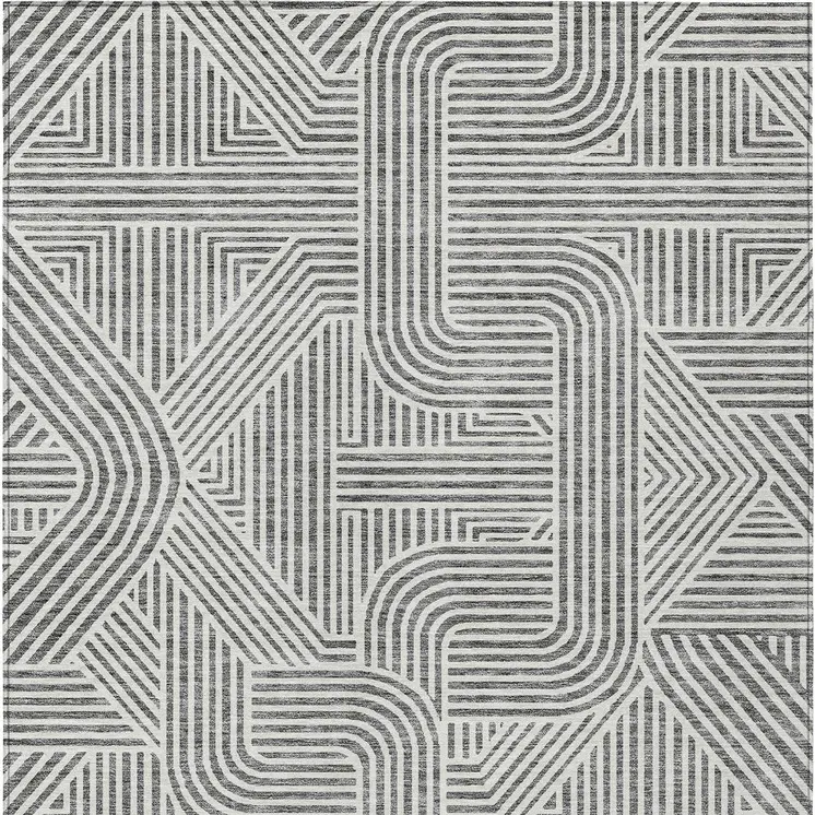 10' X 14' Gray And Ivory Abstract Washable Indoor Outdoor Area Rug