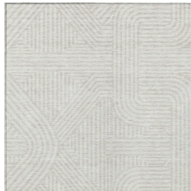 8' X 10' Ivory And Gray Abstract Washable Indoor Outdoor Area Rug