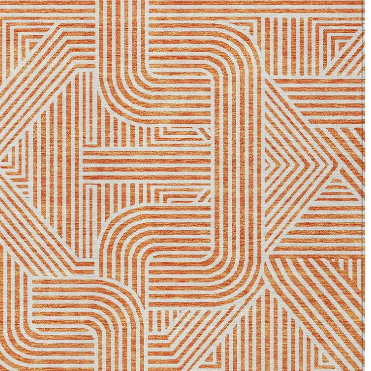 3' X 5' Orange And Ivory Abstract Washable Indoor Outdoor Area Rug