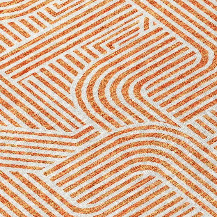 3' X 5' Orange And Ivory Abstract Washable Indoor Outdoor Area Rug