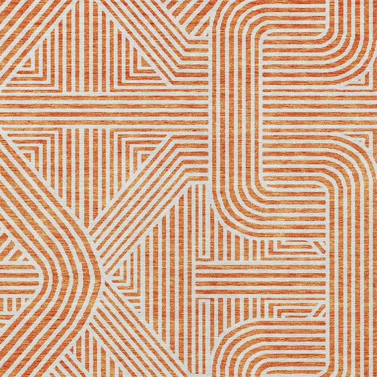 5' X 8' Orange And Ivory Abstract Washable Indoor Outdoor Area Rug