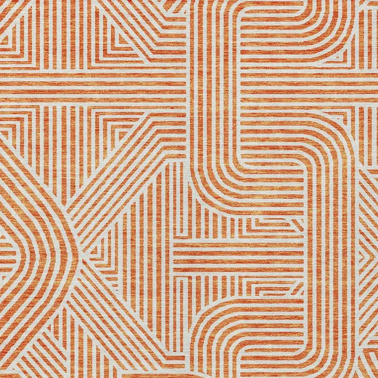 9' X 12' Orange And Ivory Abstract Washable Indoor Outdoor Area Rug