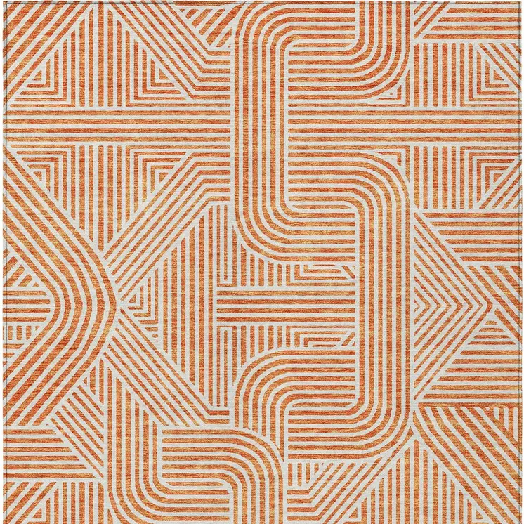 9' X 12' Orange And Ivory Abstract Washable Indoor Outdoor Area Rug