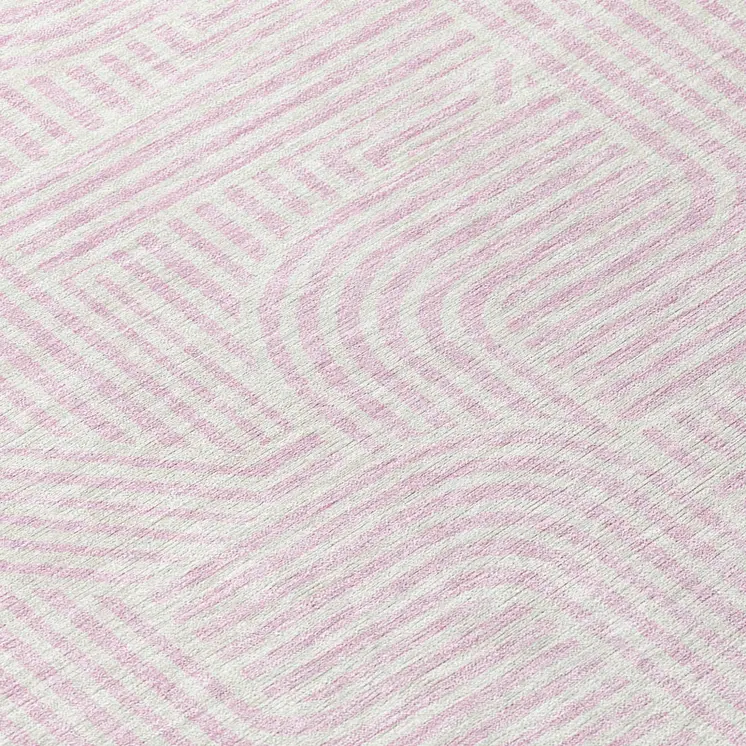 8' Pink And Ivory Round Abstract Washable Indoor Outdoor Area Rug