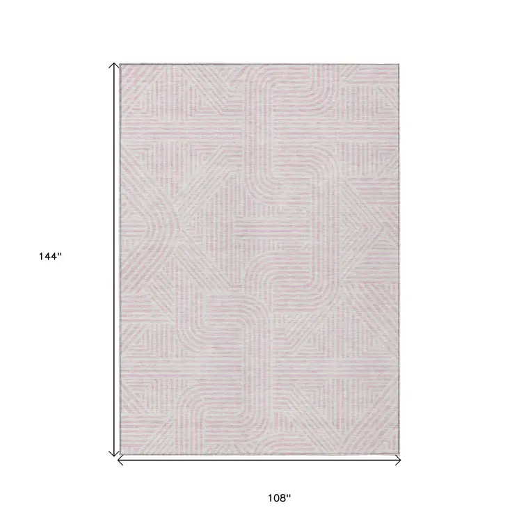 9' X 12' Pink And Ivory Abstract Washable Indoor Outdoor Area Rug