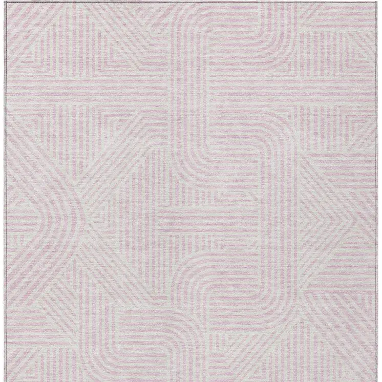 9' X 12' Pink And Ivory Abstract Washable Indoor Outdoor Area Rug