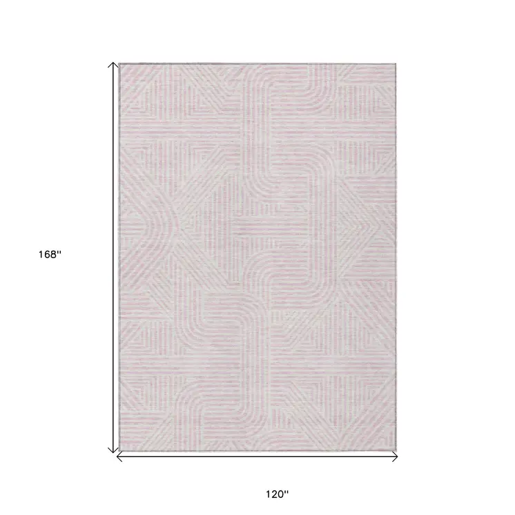 10' X 14' Pink And Ivory Abstract Washable Indoor Outdoor Area Rug