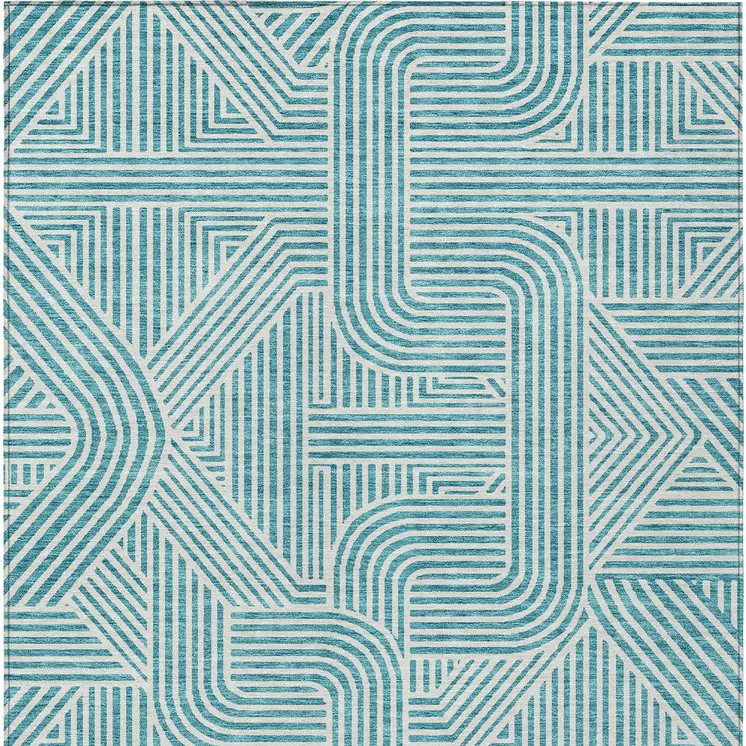 10' X 14' Teal Blue And Ivory Abstract Washable Indoor Outdoor Area Rug