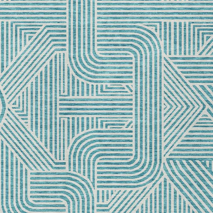 10' X 14' Teal Blue And Ivory Abstract Washable Indoor Outdoor Area Rug