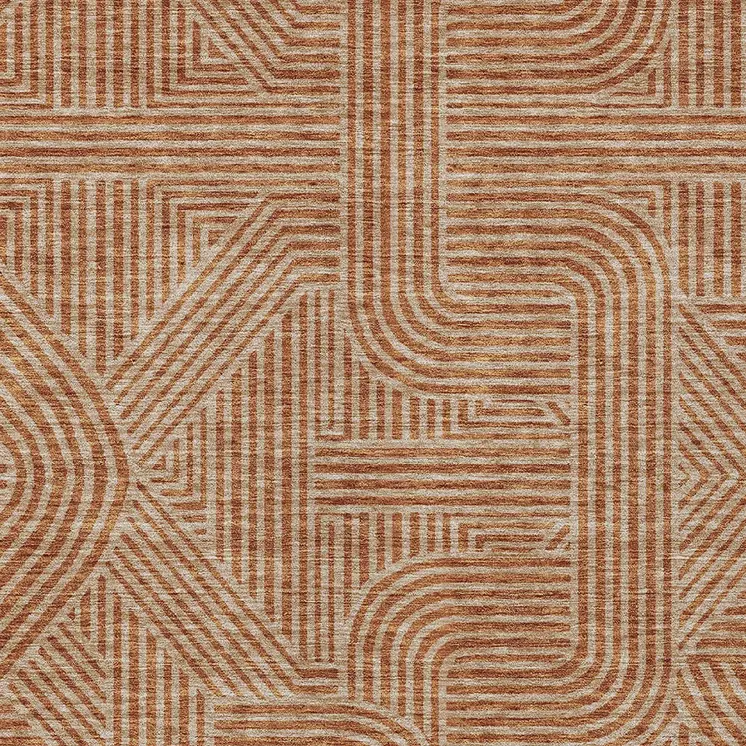 5' X 8' Terra Cotta And Brown Abstract Washable Indoor Outdoor Area Rug