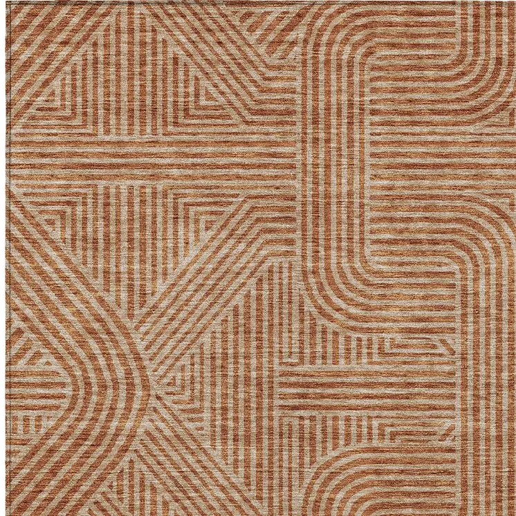 8' X 10' Terra Cotta And Brown Abstract Washable Indoor Outdoor Area Rug