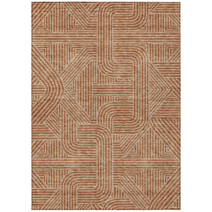 9' X 12' Terra Cotta And Brown Abstract Washable Indoor Outdoor Area Rug