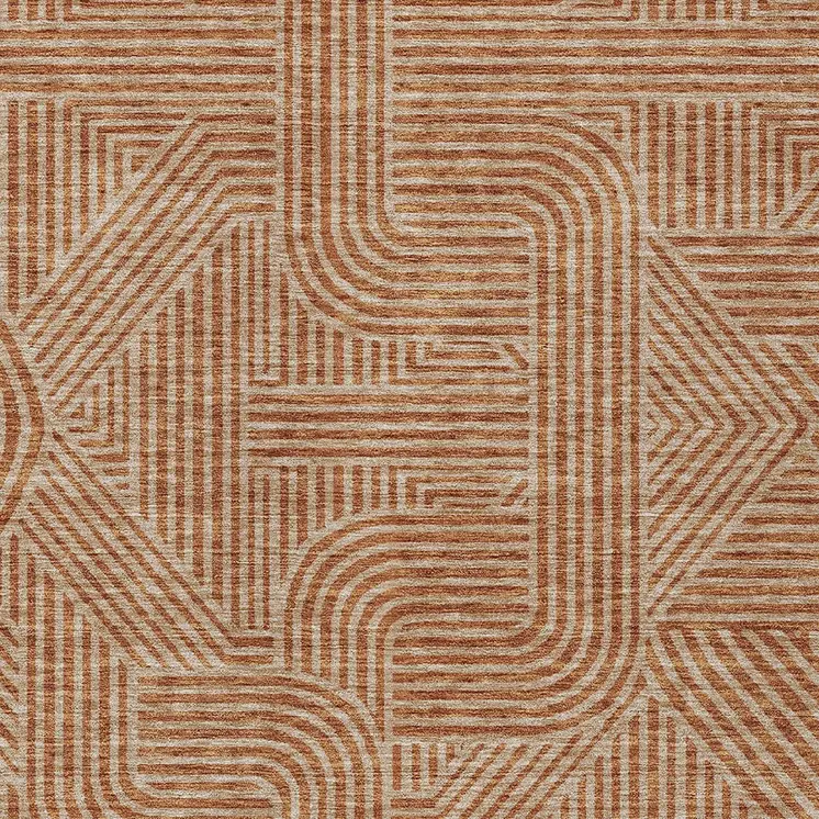 10' X 14' Terra Cotta And Brown Abstract Washable Indoor Outdoor Area Rug