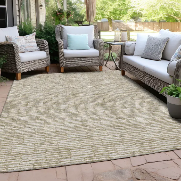 3' X 5' Beige And Ivory Geometric Washable Indoor Outdoor Area Rug