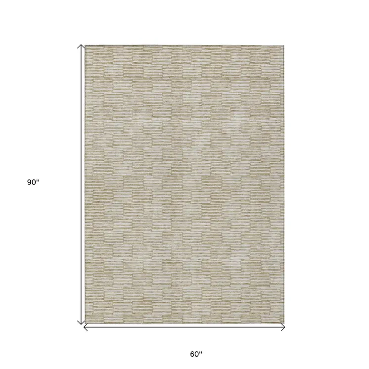 5' X 8' Beige And Ivory Geometric Washable Indoor Outdoor Area Rug