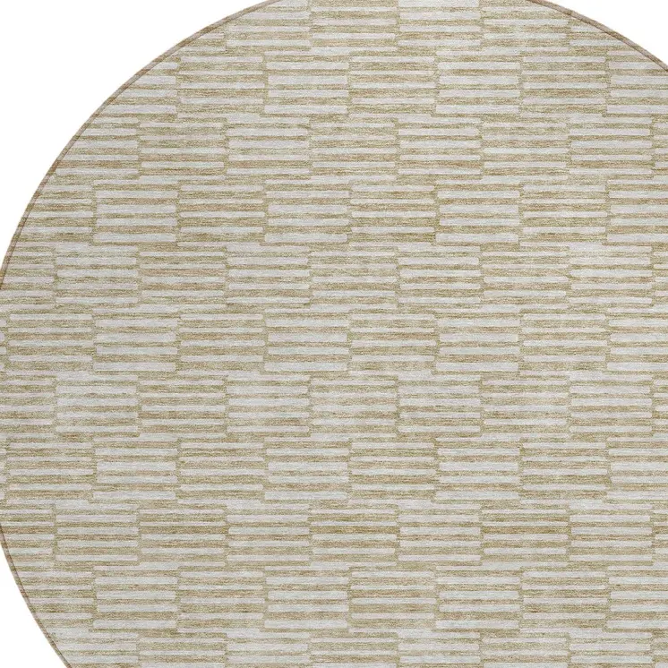 8' Beige And Ivory Round Geometric Washable Indoor Outdoor Area Rug