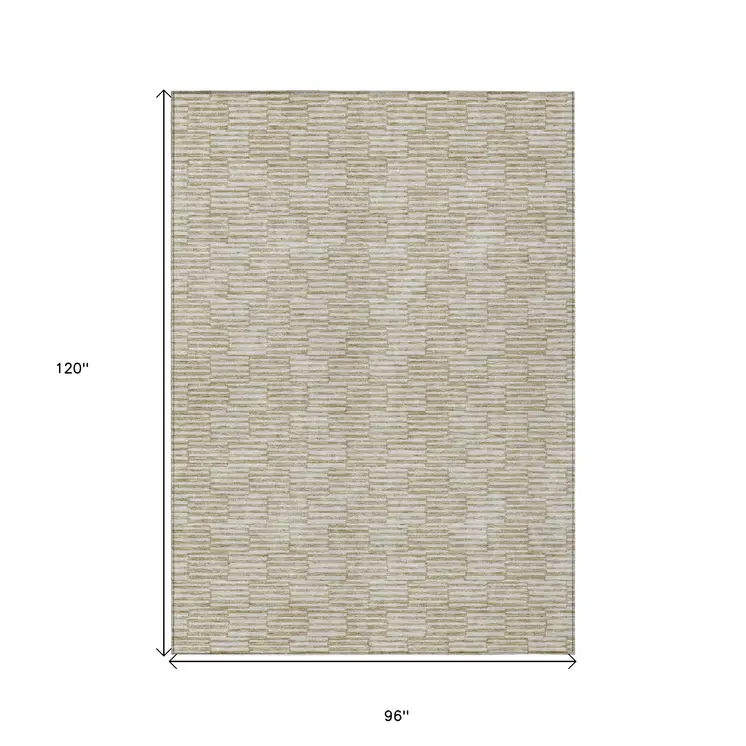 8' X 10' Beige And Ivory Geometric Washable Indoor Outdoor Area Rug
