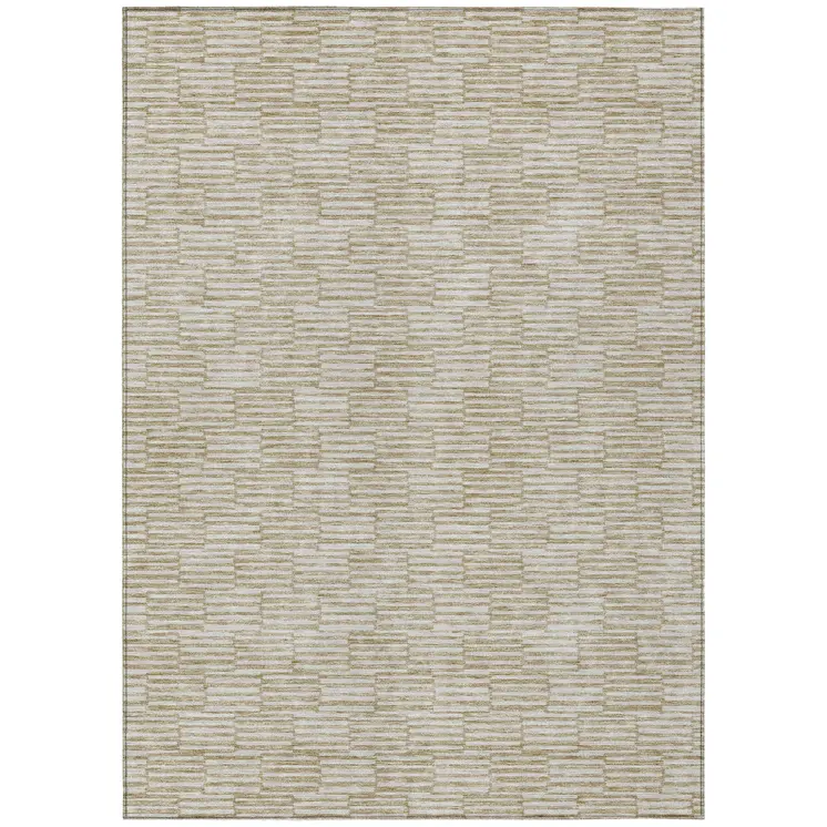 10' X 14' Beige And Ivory Geometric Washable Indoor Outdoor Area Rug