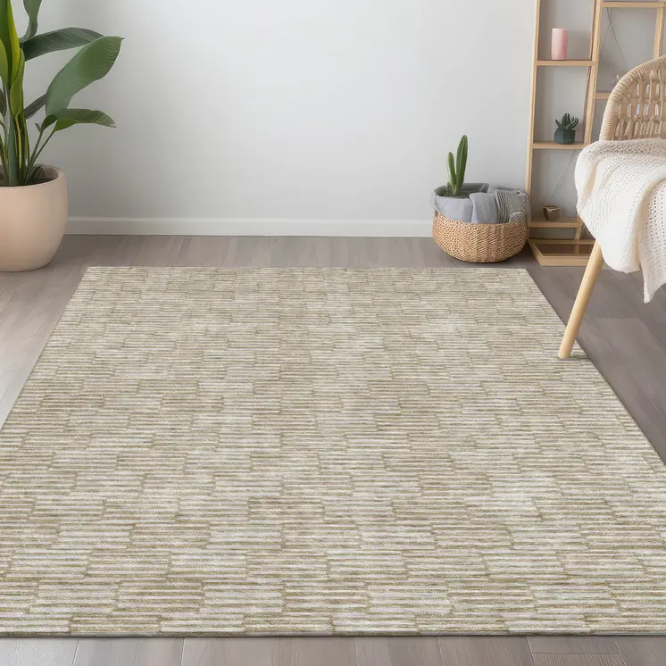 10' X 14' Beige And Ivory Geometric Washable Indoor Outdoor Area Rug