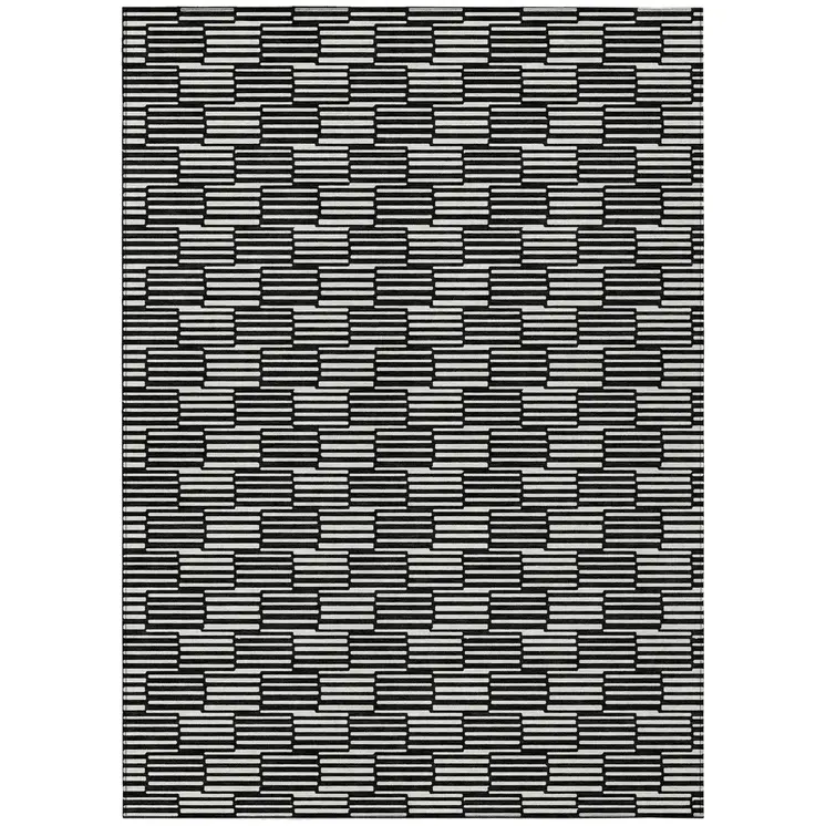 3' X 5' Black And Ivory Geometric Washable Indoor Outdoor Area Rug