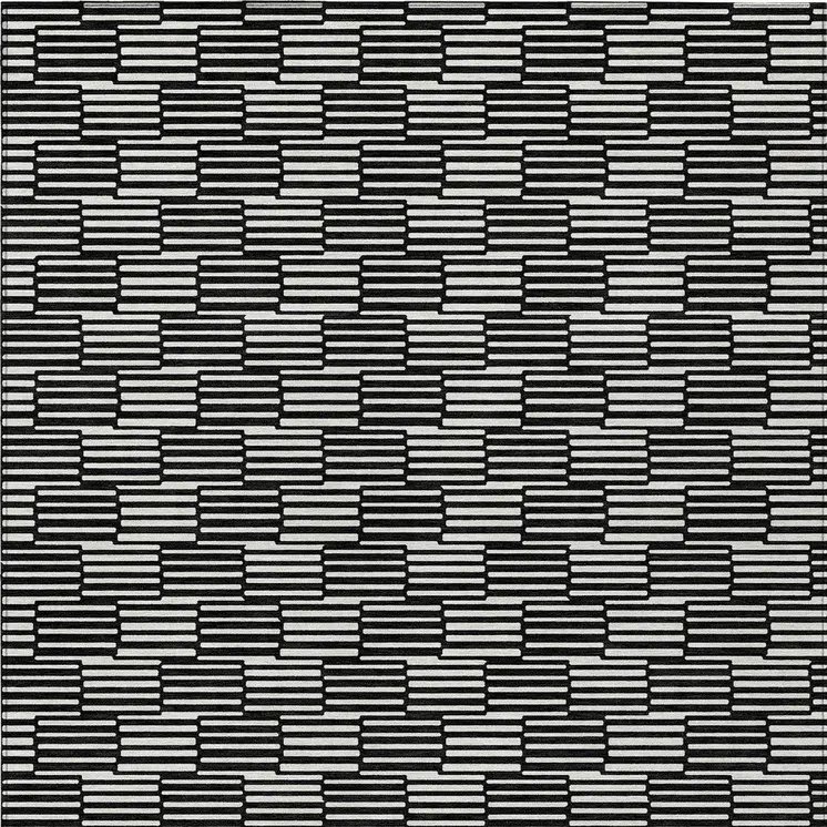 3' X 5' Black And Ivory Geometric Washable Indoor Outdoor Area Rug