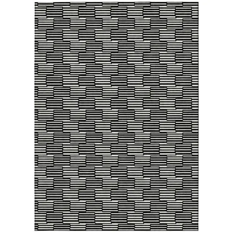 5' X 8' Black And Ivory Geometric Washable Indoor Outdoor Area Rug