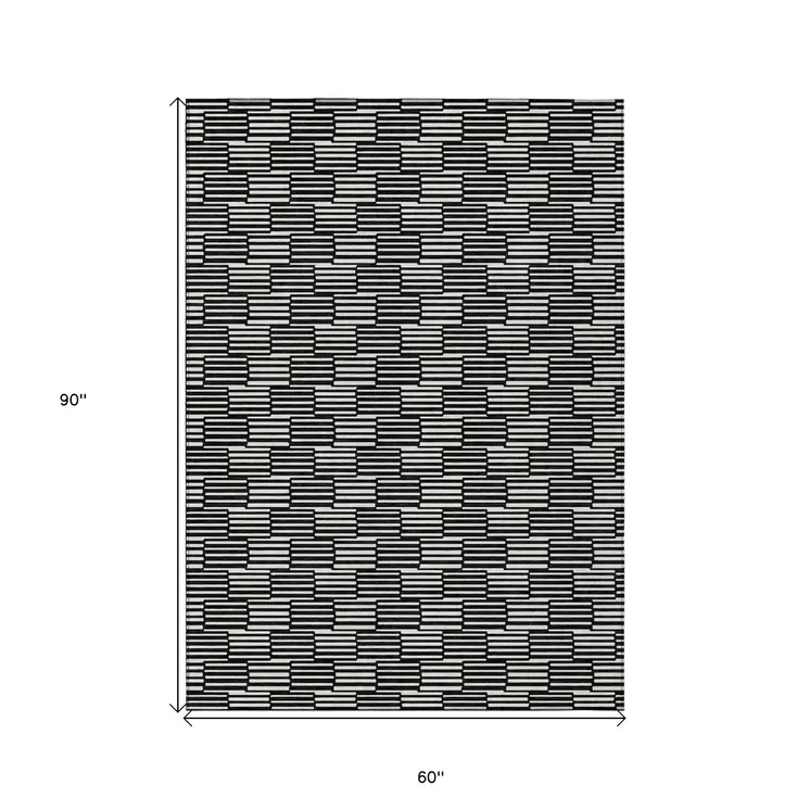 5' X 8' Black And Ivory Geometric Washable Indoor Outdoor Area Rug