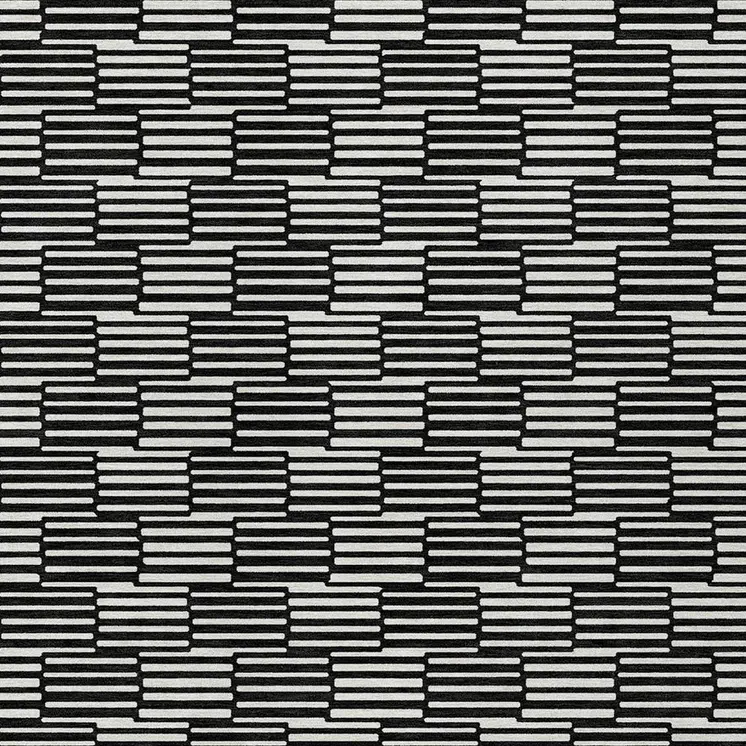 5' X 8' Black And Ivory Geometric Washable Indoor Outdoor Area Rug
