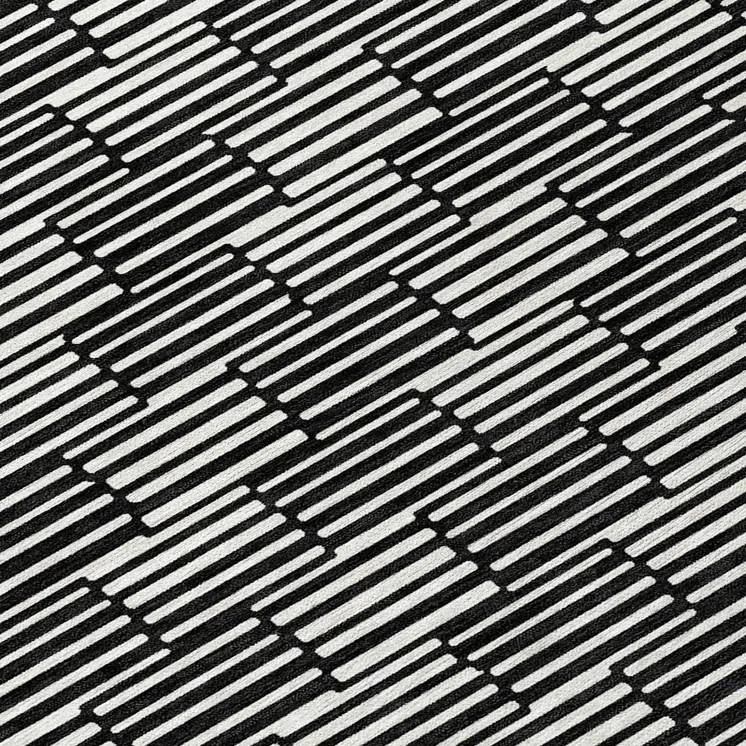 8' Black And Ivory Round Geometric Washable Indoor Outdoor Area Rug