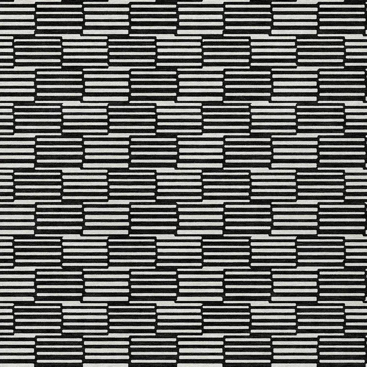 9' X 12' Black And Ivory Geometric Washable Indoor Outdoor Area Rug