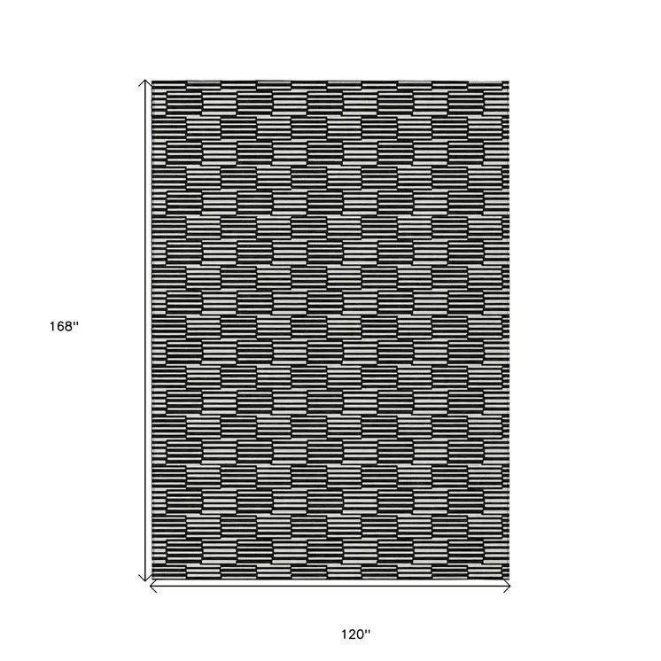 10' X 14' Black And Ivory Geometric Washable Indoor Outdoor Area Rug